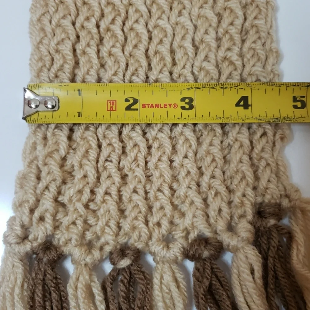 Brown & Ivory Handcrafted Crochet Scarf with Fringe Edges